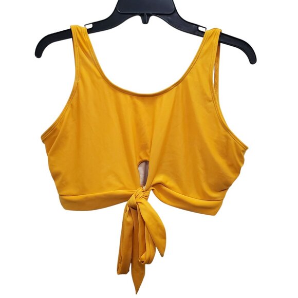 Shein Woman's Mustard Goldenrod Solid Cropped Keyhole Ties Tankini Plus Size 1XL - Picture 1 of 5